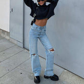 Pantalon large en denim, jean bootcut déchiré